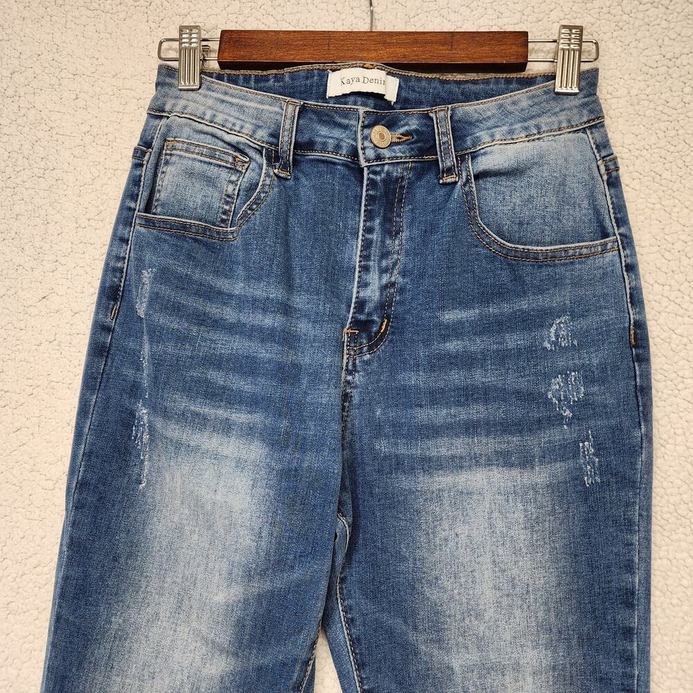 Kaya Womens Flare Jeans Size S 26x30 Blue Medium Wash Distressed Stretch Boho - Picture 3 of 11